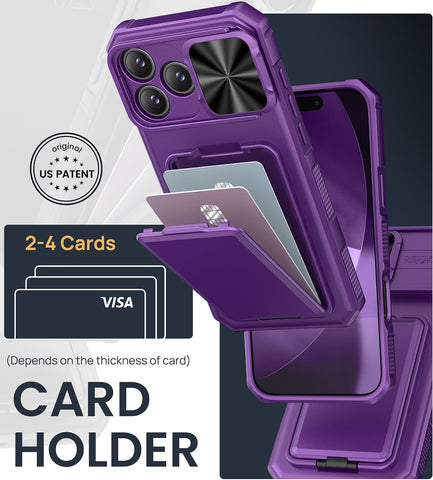 SSLOTSCASE for iPhone 17 Pro Max Case with Card Holder, Dark Purple