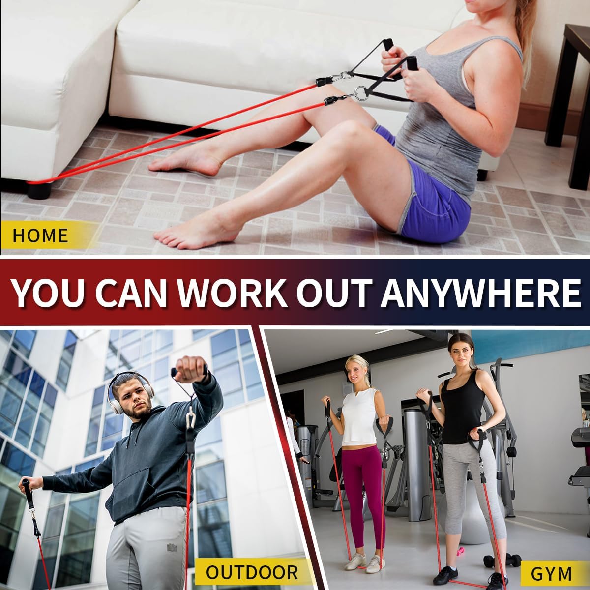 WHATAFIT Resistance Bands with Handles, 5-Level Exercise Bands for Workout
