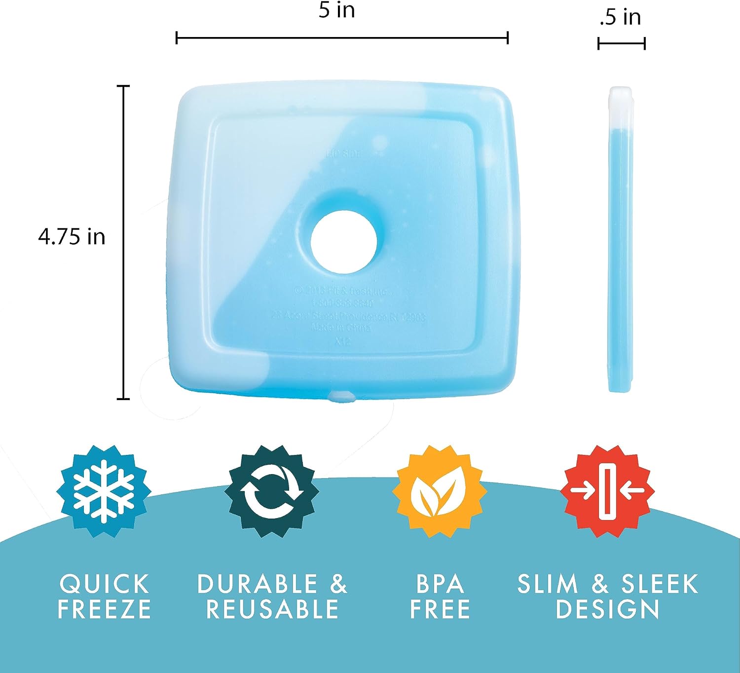 Cool Coolers by Fit & Fresh Slim Ice Packs, Quick Freeze Reusable Ice Packs for Lunch Boxes & Coolers, Long-Lasting, Space Saving Lunch Ice Packs, Blue, 4Pk