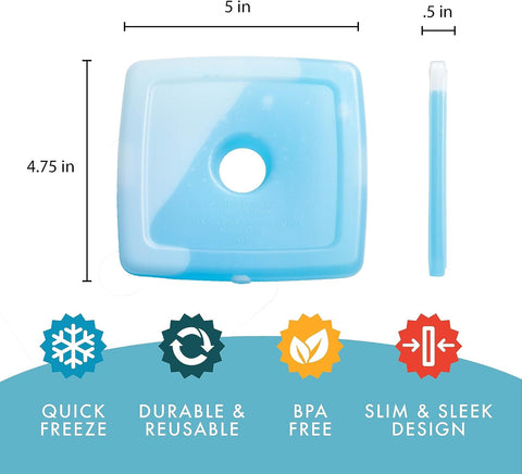 Cool Coolers by Fit & Fresh Slim Ice Packs, Quick Freeze Reusable Ice Packs for Lunch Boxes & Coolers, Long-Lasting, Space Saving Lunch Ice Packs, Blue, 4Pk