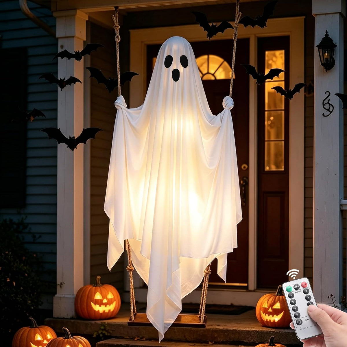 Halloween Hanging Ghost Decorations, 5FT Swinging Ghost with Remote Lights