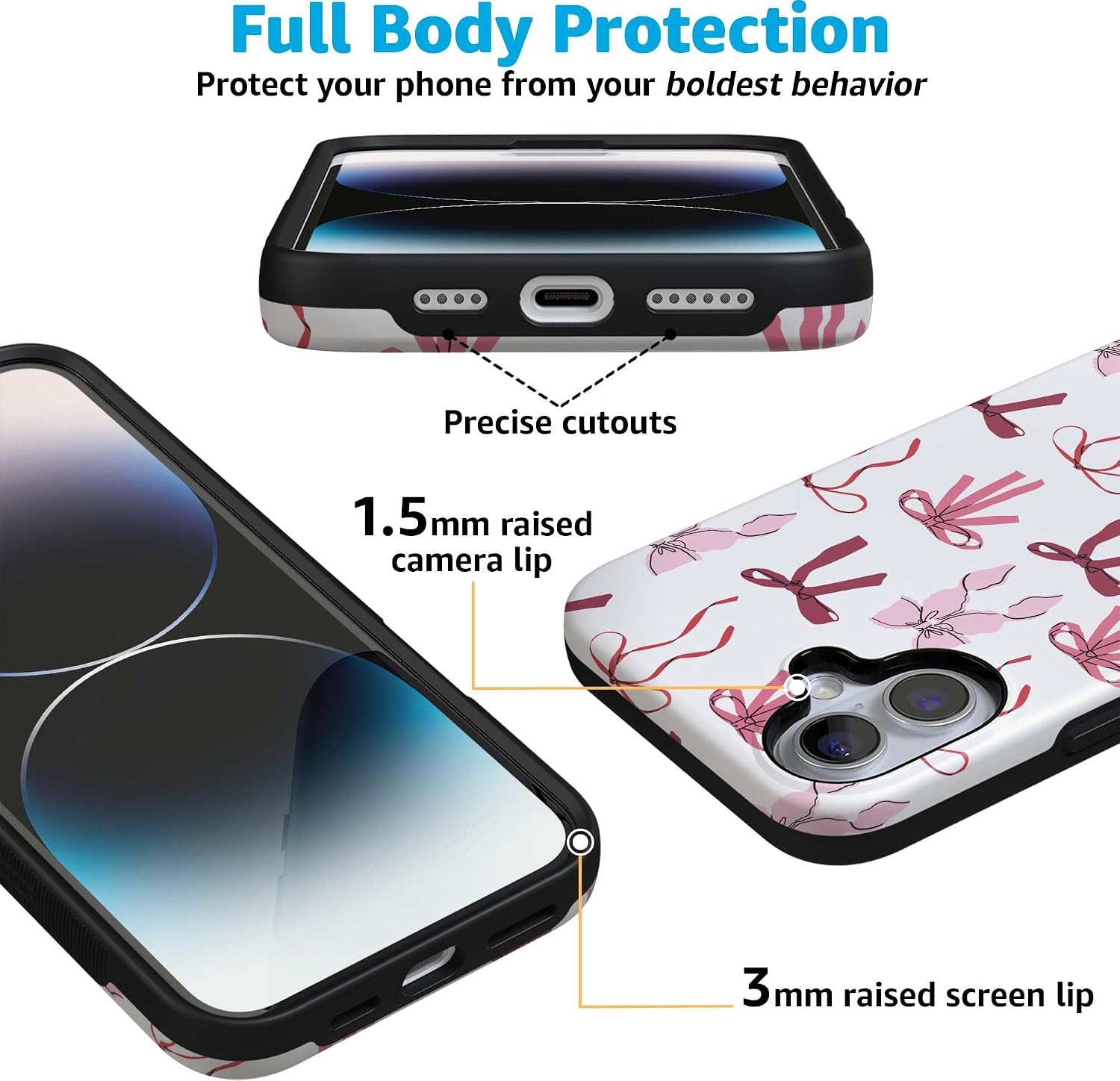 Casely iPhone 16 Case | Lover Girlie | Pink Bows | Bold Protective Design | Compatible with MagSafe
