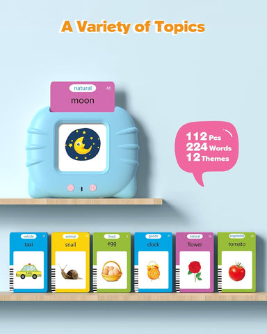 Airbition Talking Flash Cards for Toddlers Ages 1‑4,224 Words English Blue