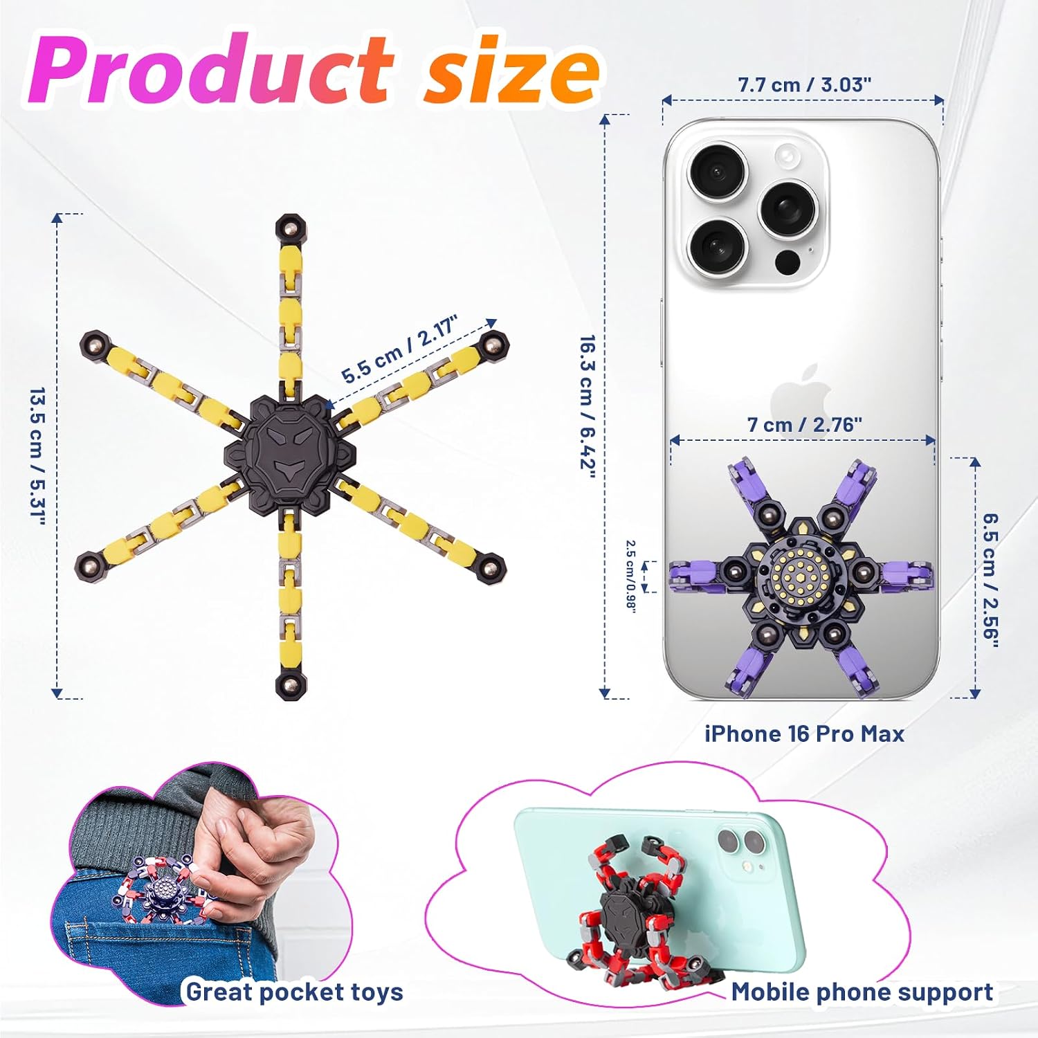 Gokeey Transformable Fidget Spinners Toys 4 Pcs for Kids and Adults Stress Relief Sensory Toys for Boys and Girls Age 8-13 Fingertip Gyros Party Favors Birthday Gifts for Teens Road Trip Travel Toy