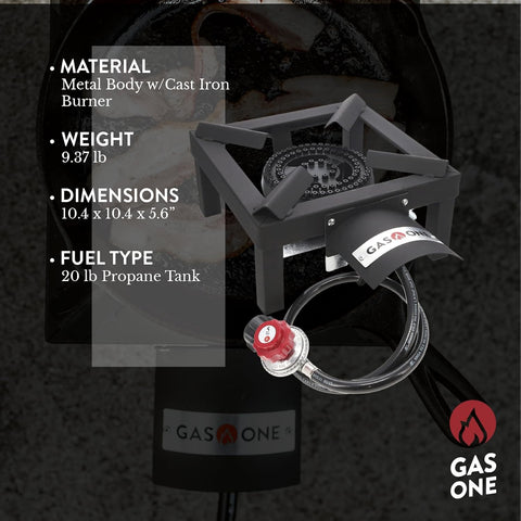 GasOne High Pressure Single Propane Burner - Outdoor Cooking with Heat Shield and Guard – Propane Burner Head for Camping, Tailgating, Seafood Boil, Home Brewing - Patented