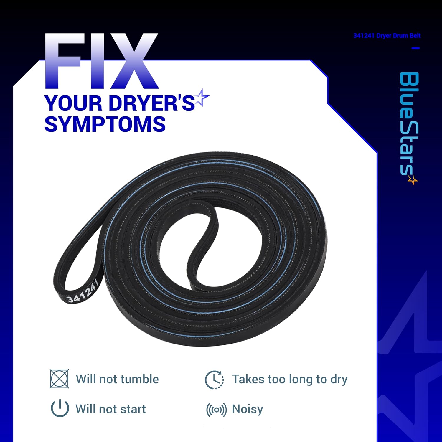 [2-Pack] BlueStars 341241 Dryer Drum Belt Compatible with Whirlpool Kenmore