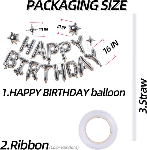 Silver Happy Birthday Balloons Banner Sign Mylar letter Party Decoration