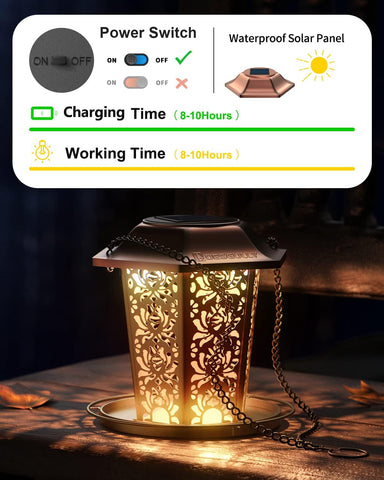 Solar Bird Feeders for Outdoors Hanging - Premium Grade Metal Bird Feeder, Chew-Proof, Weather and Water Resistant Wild Bird feeders, Outside and Garden Decoration-New