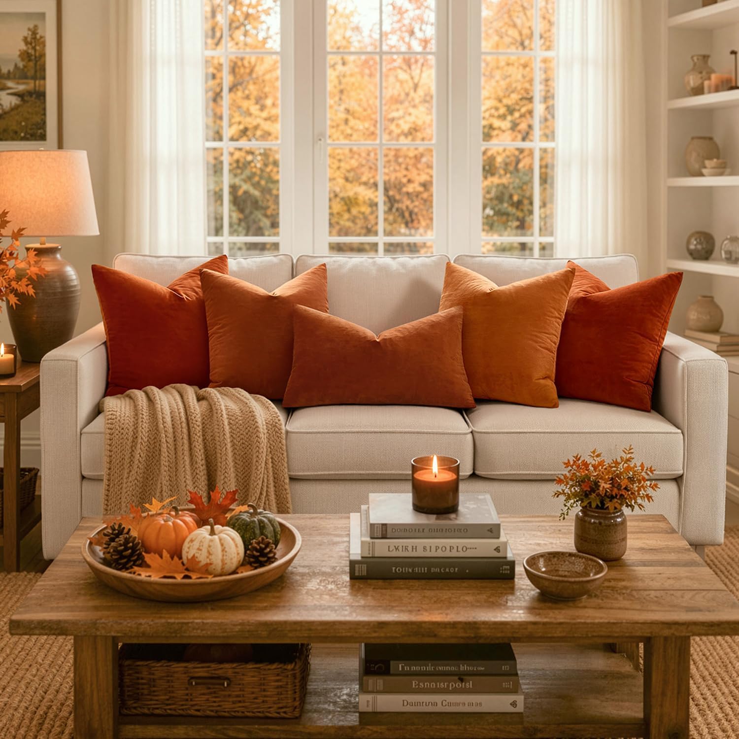 MIULEE Velvet Fall Throw Pillow Covers 18x18 Inch Pack of 2 Rust