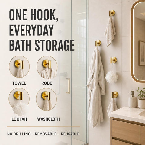 Suction Cup Hooks for Shower - Bathroom Reusable Towel Hooks