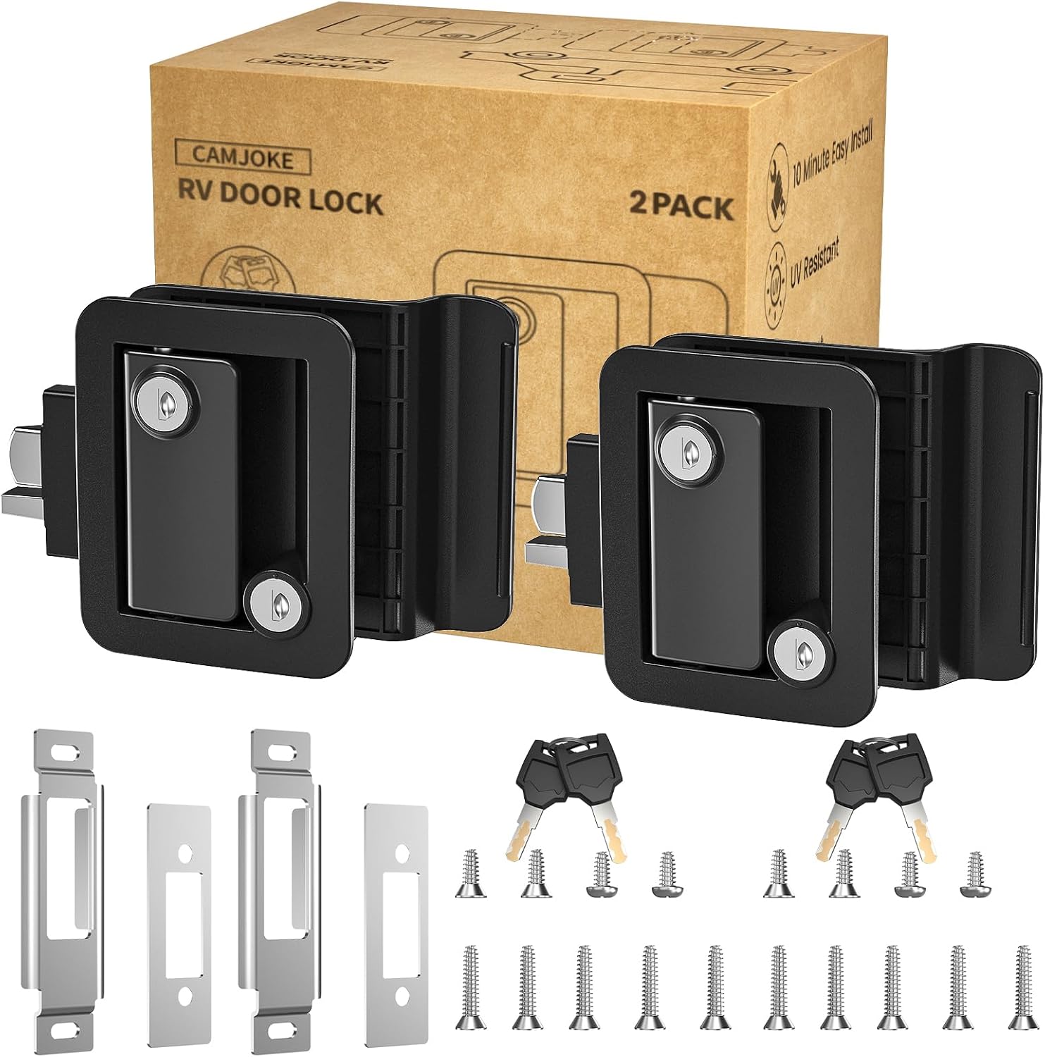 RV Door Lock, Camper Door Lock with Deadbolt, 2 Locks Same Key