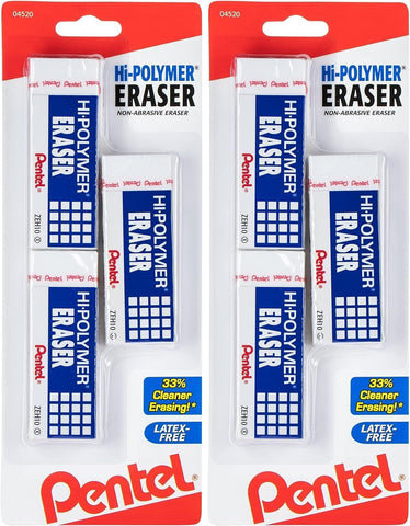 Pentel Hi-Polymer Block Eraser, Large, White, Pack of 3 (ZEH10BP3-K6)