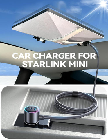 Starlink Mini Car Adapter with 10FT Cable, Dual PD 45W+USB 30W, 12V-24V