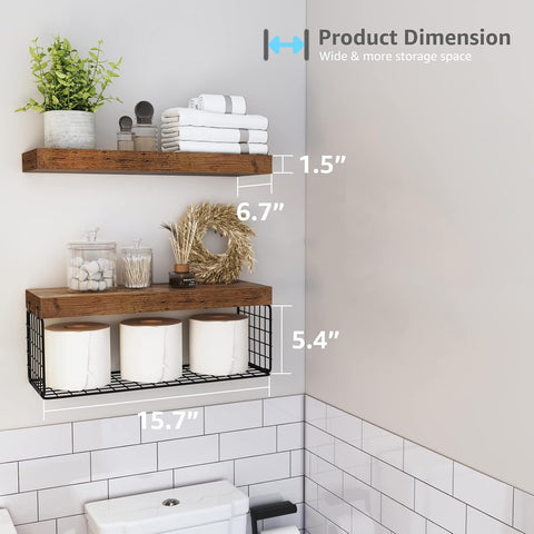 QEEIG Bathroom Shelves Over Toilet Wall Mounted (Brown, Set of 2, 15.7")