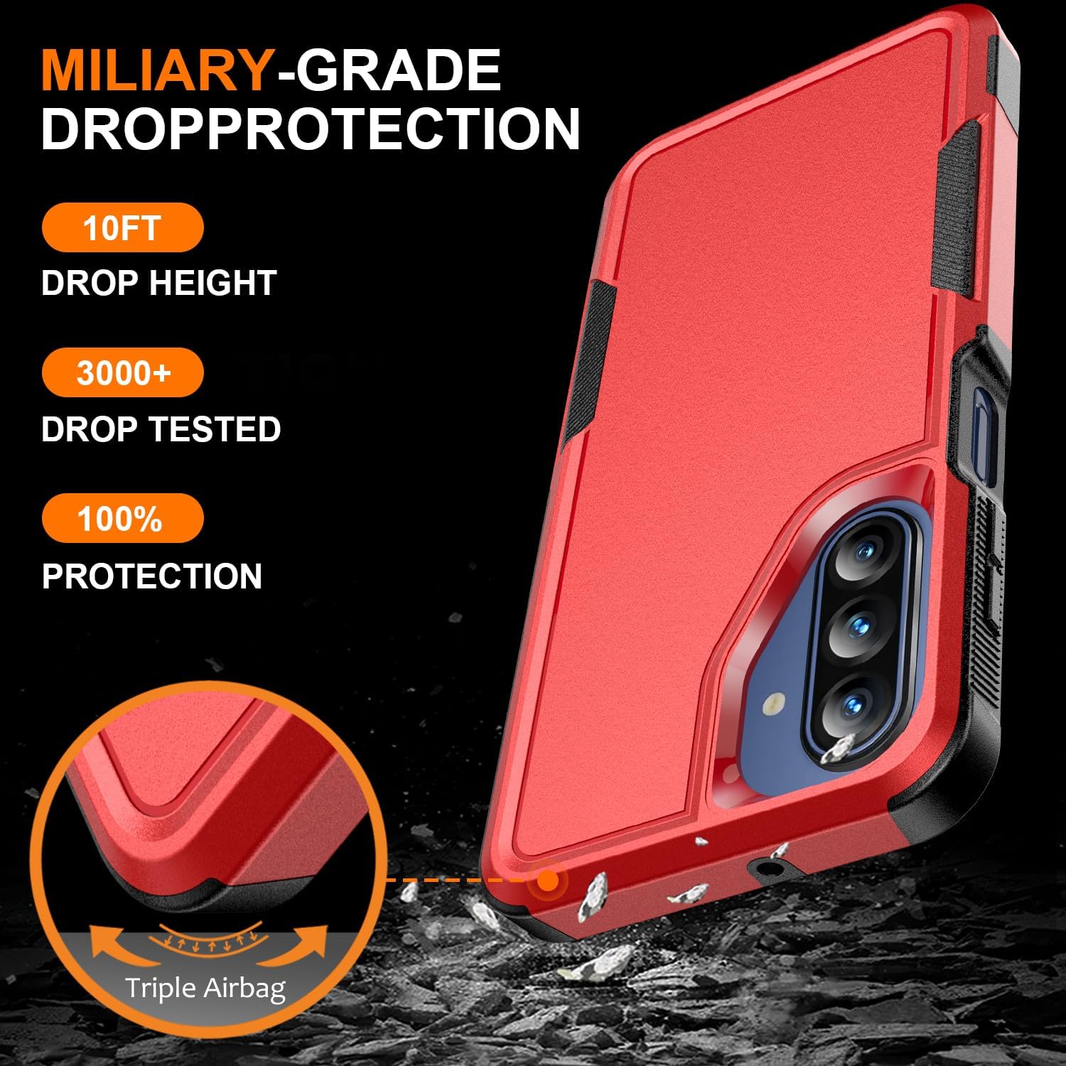 for Samsung Galaxy A17 5G Phone Case, [Military Grade Drop Protection] [Glass Screen Protector + Camera Lens Protector] Non-Slip Shockproof Case (Red)