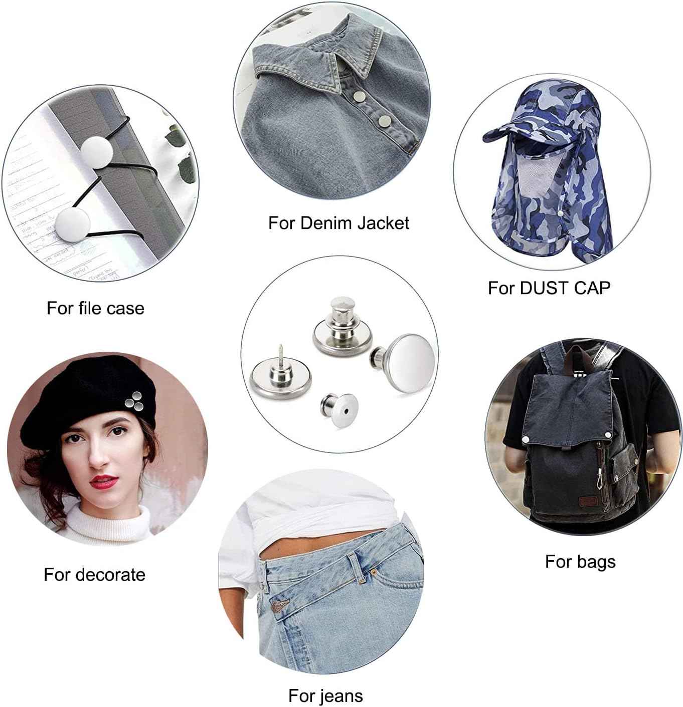 8 Sets of 17 mm Pants Button, Jean Buttons Pins for Loose Jeans, Adjustable Button for Jeans, Reusable and Adjustable Metal Pants Button Tightener