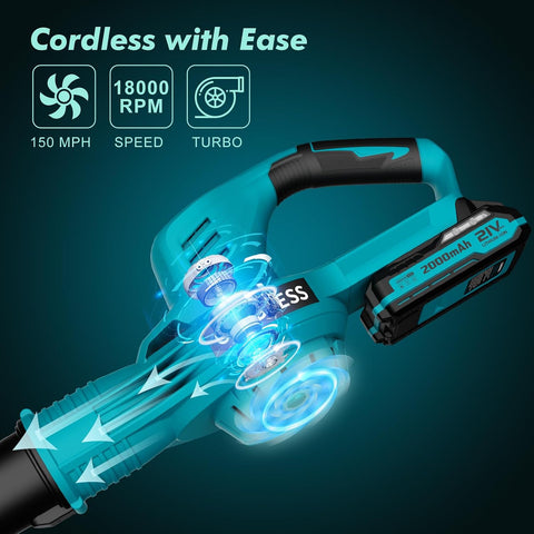 Leaf Blower Cordless 21V Electric with 2 Batteries and Charger Lightweight