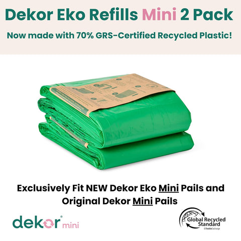 Diaper Dekor MINI Refills, 2 Count | ONLY Eco-Friendly Diaper Pail Refills Made With 70% Recycled Materials | Quicker, Easier & More Cost Effective than Trash Bags | Unscented