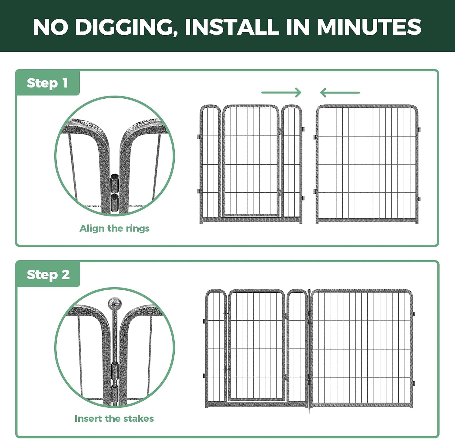 FXW No Dig Garden Fence, Outdoor for Yard, 32in(H) x 36.4ft(L), 16 Panels