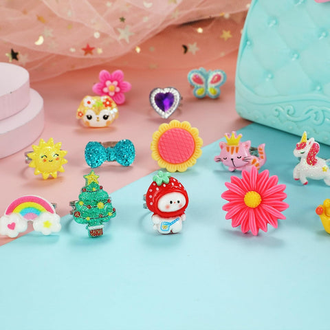 PinkSheep Little Girl Jewel Rings in Box,24 Lovely Girls Rings