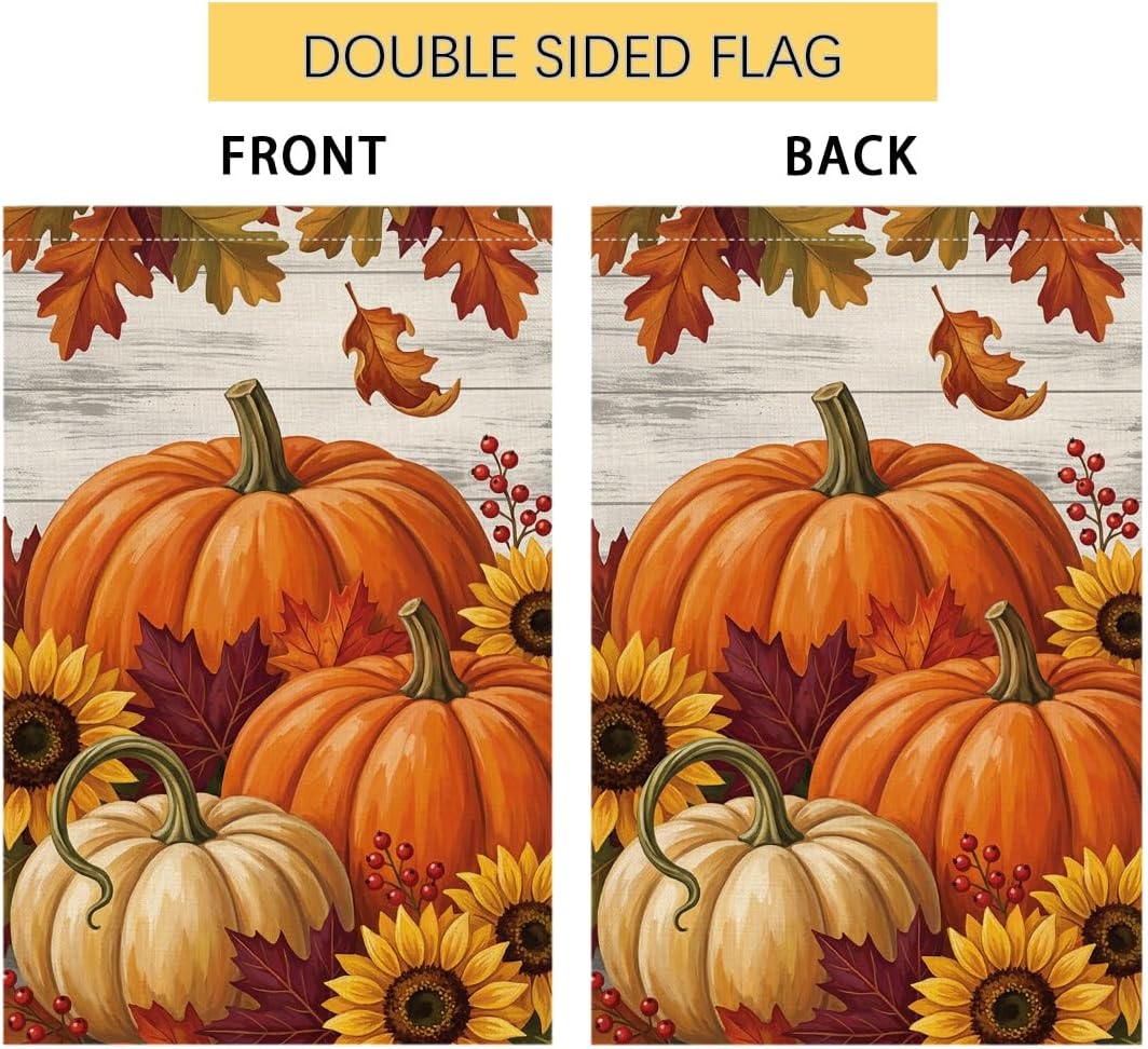 Fall Pumpkin Farmhouse House Flag 28x40 Sunflowers Maple Leaves Yard Decor