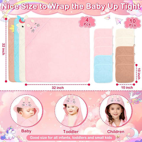 14 Baby Towel Set, Soft Baby Bath Towels and Washcloths Set-Bath Essentials