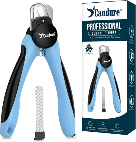 Candure LED Dog Nail Clippers with Light - Pet Nail Clippers with Light for Dogs & Cats, Sharp Stainless Steel Blades for Thick Nails, Safe Grooming Trimmer with Nail File (Sky Blue)