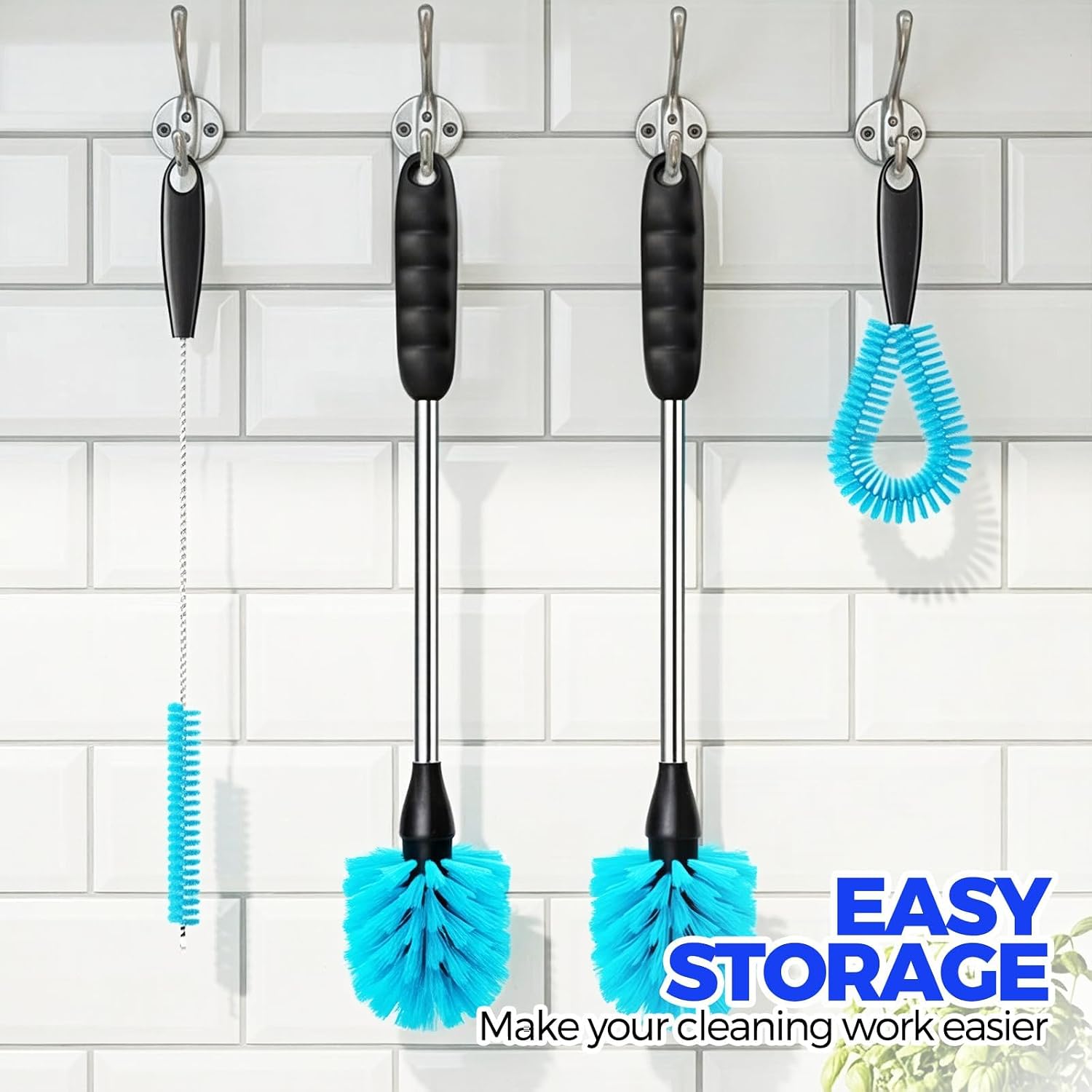 Holikme 4 Pack Bottle Brush 14.5" Long Handle Stainless Steel Brush,Blue