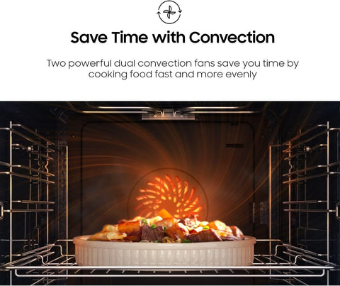 SAMSUNG 30" Smart Double Wall Oven w/Flex Duo, Steam Cook, Wi-Fi, Large Oven Capacity, NV51K7770DG/AA, Fingerprint Resistant Stainless Steel, Black
