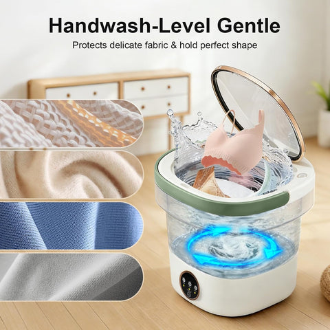 Portable Washing Machine - 22L Mini Foldable Washer with Spin Basket, Green