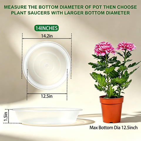 TITE Plant Saucer Heavy Large Planter Durable Thicker Plastic Plant Trays for Indoors and Outdoor,Plant Saucer Drip Trays (Transparent, 14 inch)