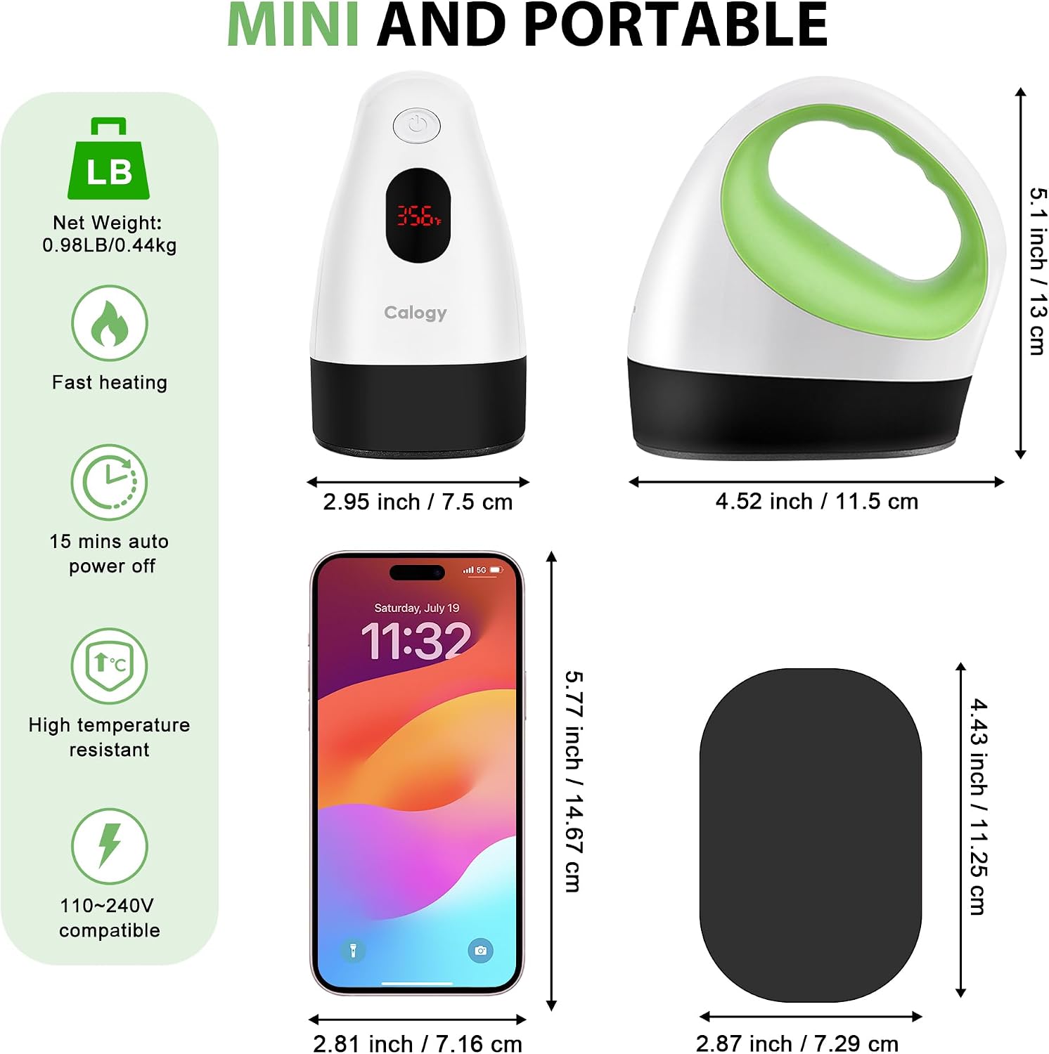 Calogy Mini Heat Press, Heat Transfer Machine, Constant Temp Control, Insulated Safety Base, Fits for Crafts, T-Shirt, Hat, Cap, Pillows (White Green)