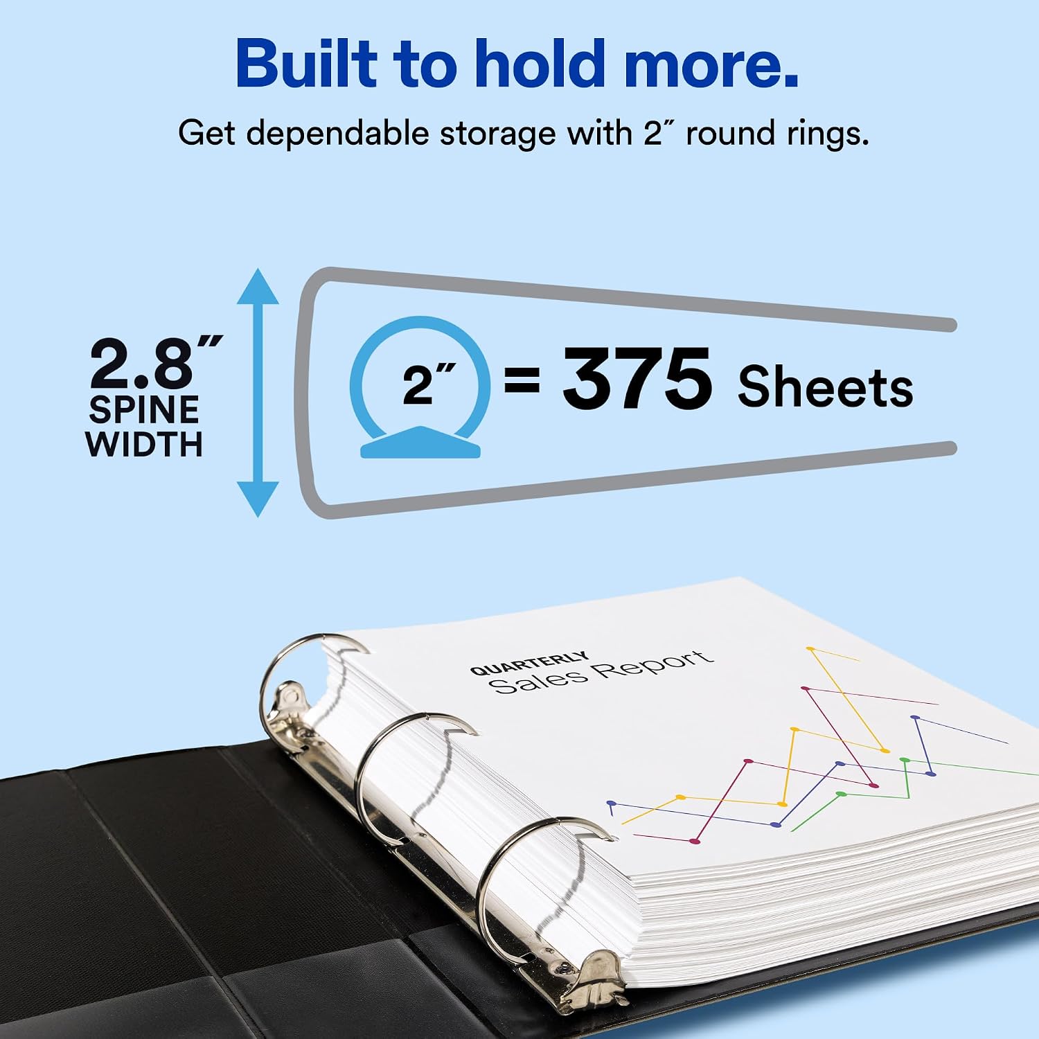 Avery Standard View 3 Ring Binder, 2" Round Rings, 1 Black Binder