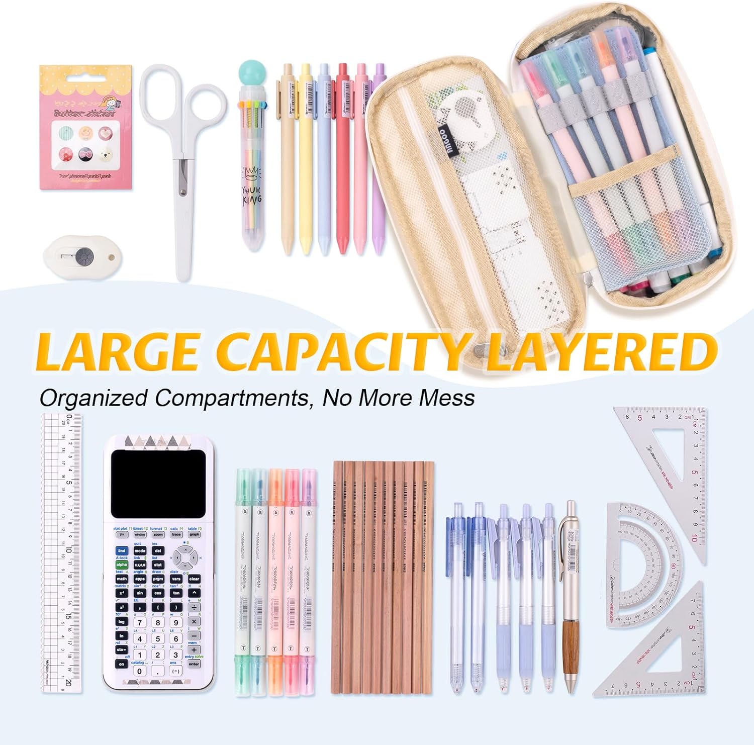 EASTHILL Big Capacity Pencil Pen Case Office College School Large Storage High Capacity Bag Pouch Holder Box Organizer Light Blue