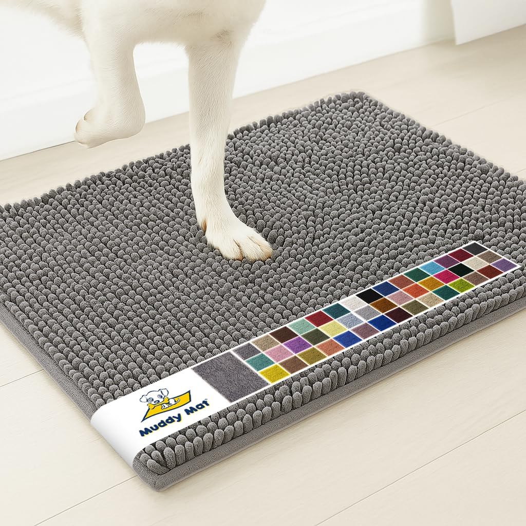 Muddy Mat® | Super Water Absorbent Door Mat Indoor, Microfiber Quick Dry Chenille Entryway Rug, Slip Resistant Front Door Mat, Indoor Mats for Entryway, Machine Washable Pet Rug, Grey 30"x19"