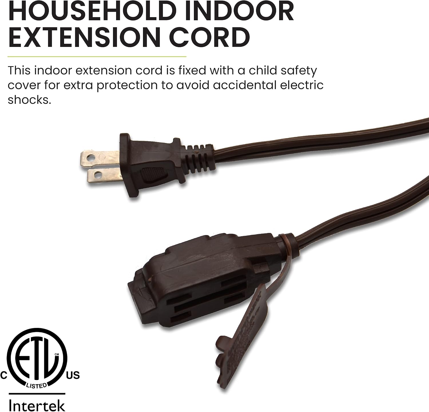 Go Green Power Inc. 16/2 6ft Household Extension Cord with 3 Outlets, Brown - Discreet, Kink-Free, Child Safety Covers for extra protection - Perfect for Daily Use - GG-24806