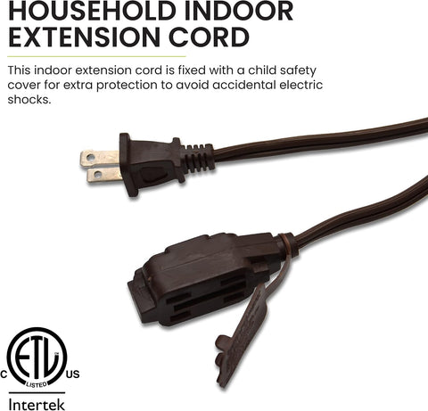 Go Green Power Inc. 16/2 6ft Household Extension Cord with 3 Outlets, Brown - Discreet, Kink-Free, Child Safety Covers for extra protection - Perfect for Daily Use - GG-24806