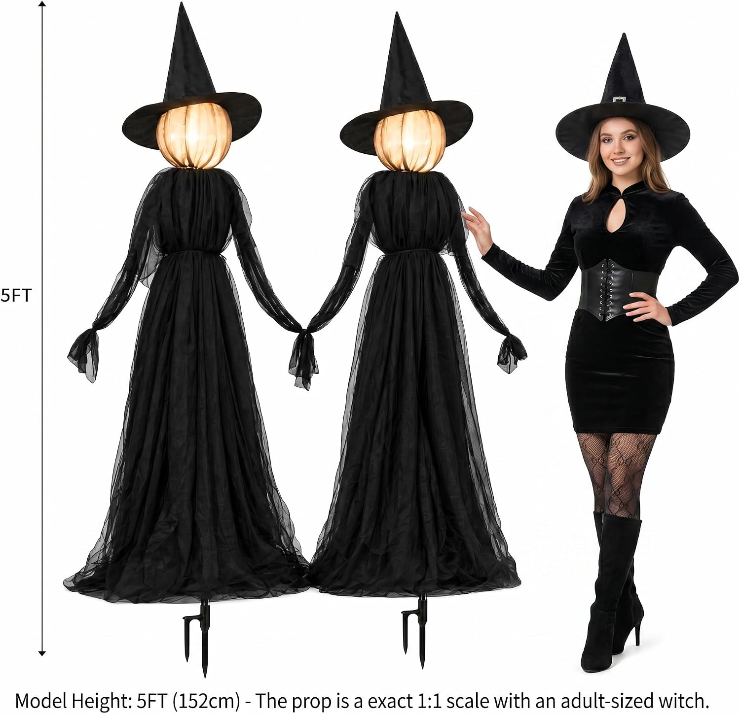 Hourleey Halloween Witch Decorations Outdoor, 5FT Set of 3 Lighted Witches
