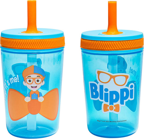 Zak Designs Blippi Kelso Toddler Cups For Travel or At Home, 15oz 2-Pack Durable Plastic Sippy Cups With Leak-Proof Design is Perfect For Kids (Blippi)