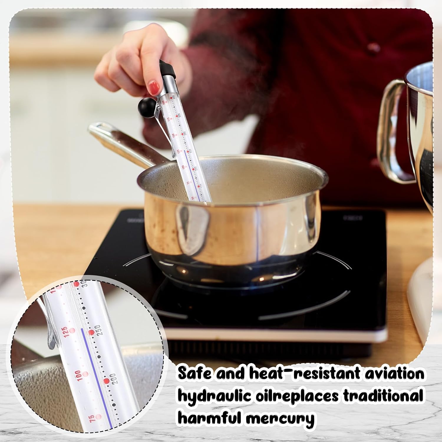 Photect 1 Pcs Candy Thermometer with Pot Clip 8", Black