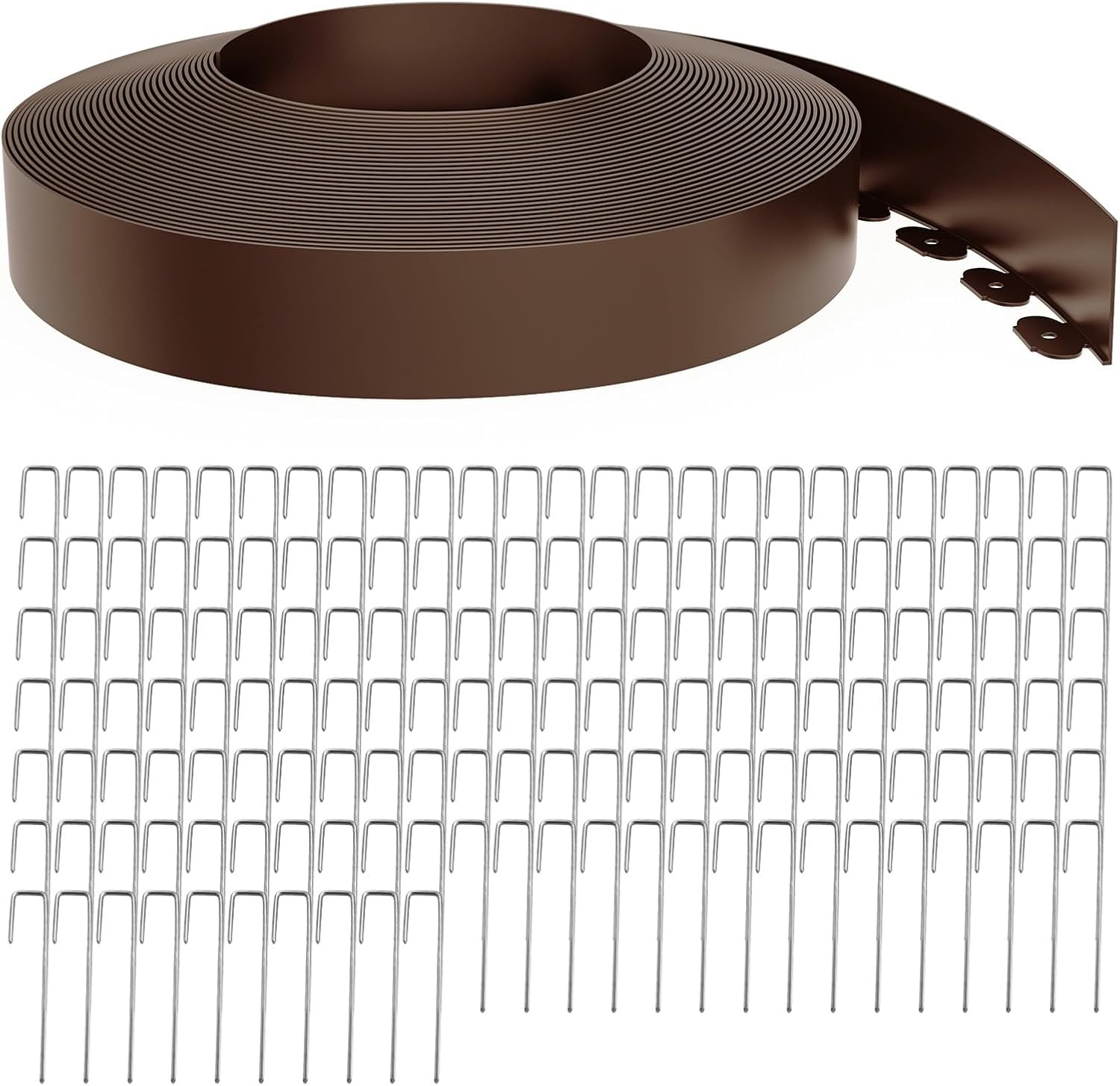 Landscape Edging 4 Inch Tall 150FT with 160Pcs Metal Spikes, Plastic Garden Edging Border Landscape Edging Border Lawn Edging for Landscaping, Flower Bed, Yard(Brown)