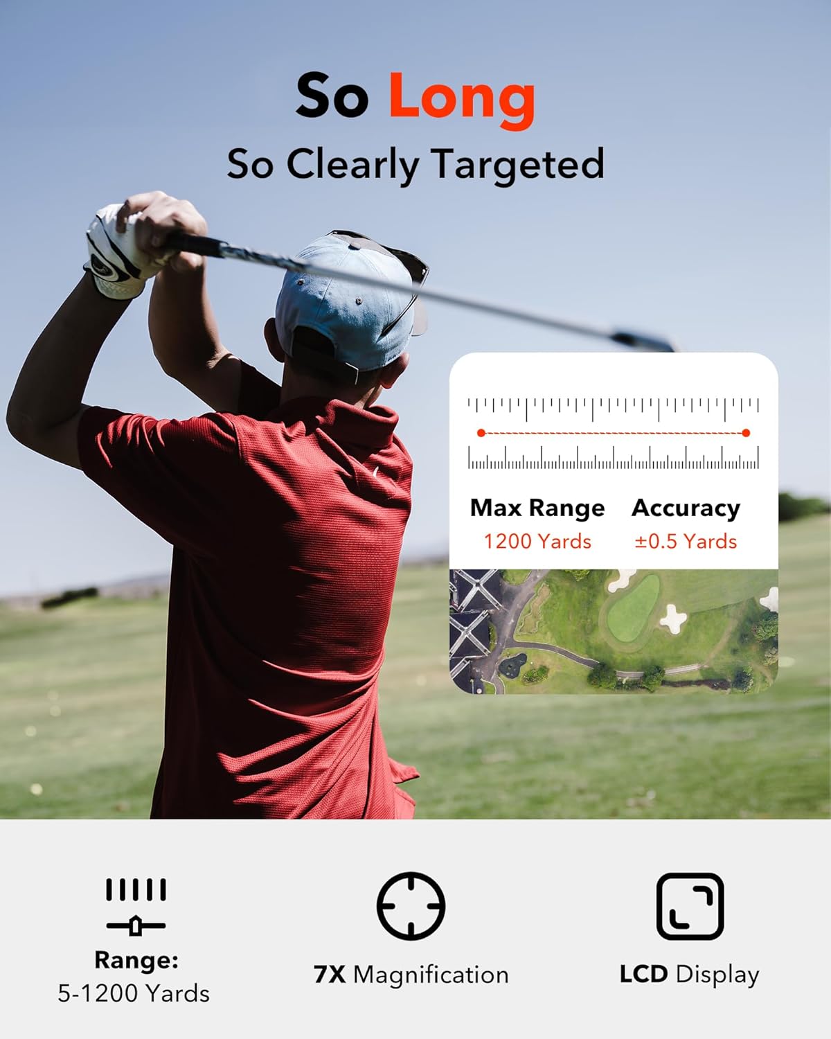 REDTIGER Golf Rangefinder with Slope On/Off,7X Magnification 1200 Yards