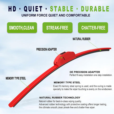 OEM Quality 15" + 15" PARRATI Red Windshield Wiper Blades (Set of 2)
