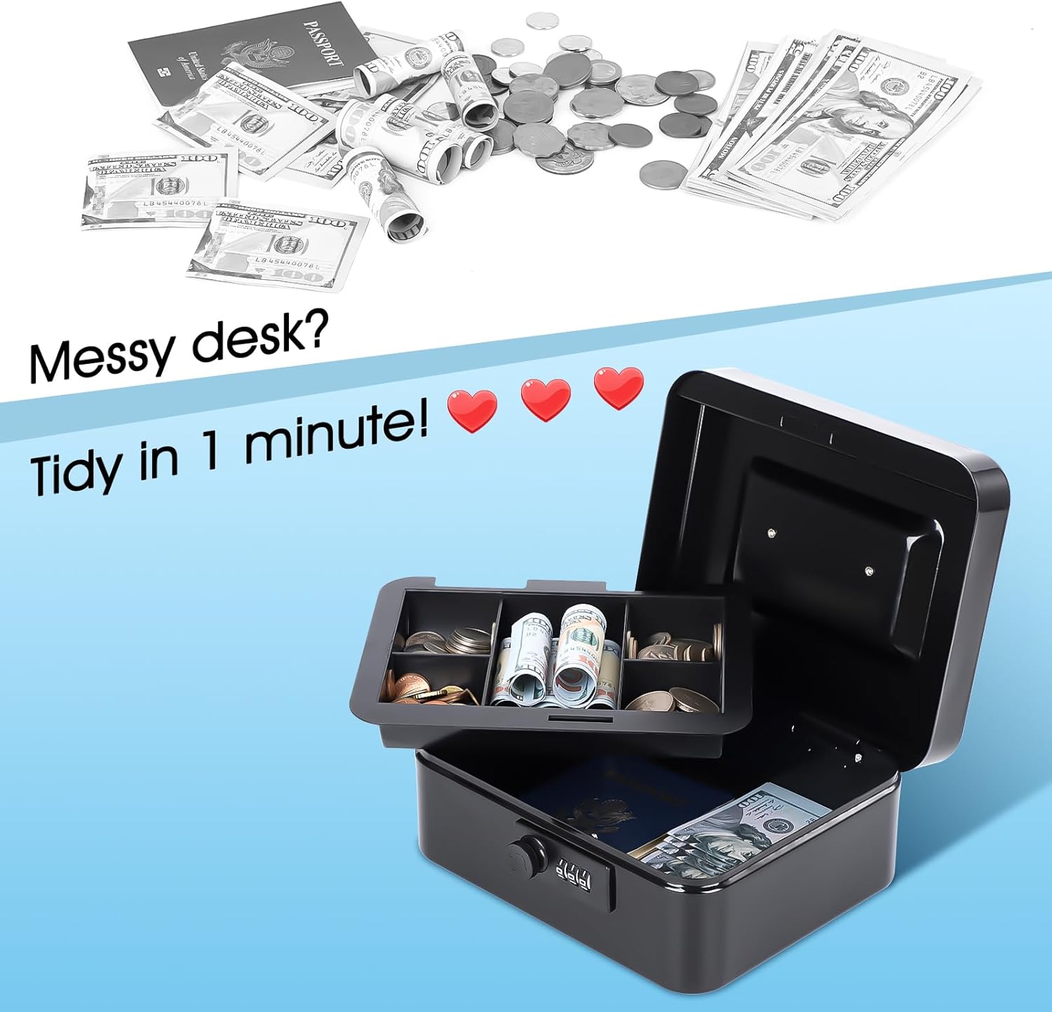 KYODOLED Small Metal Combination Lock Box for Cash and Medication, 7.87"