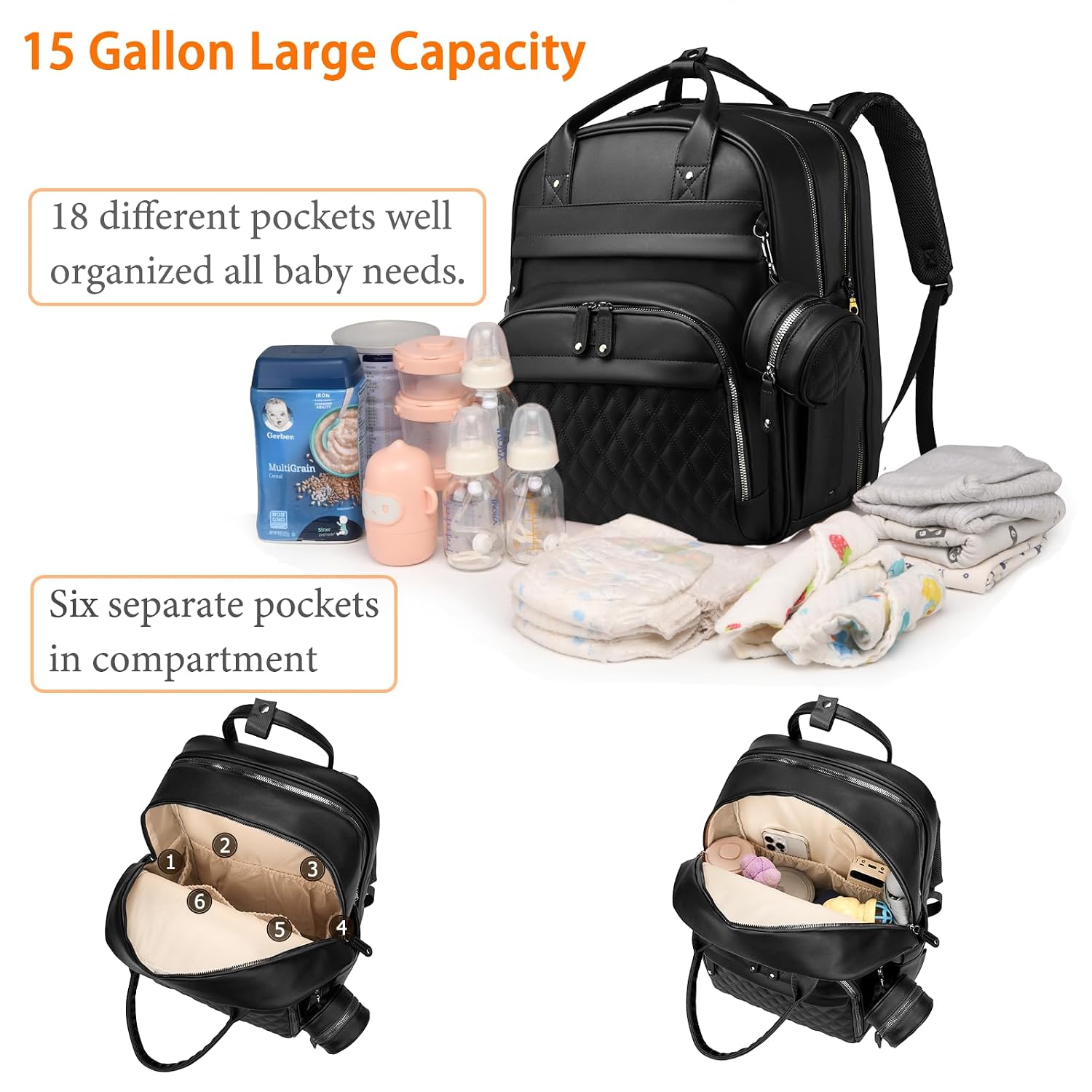 Astro alan Diaper Bag with Changing Station, Waterproof 3 in 1 Diaper Backpack with Foldable Changing Pad, Large Travel Backpack for Mom & Dad, Shower Gift for Baby Girl & Boy, Black