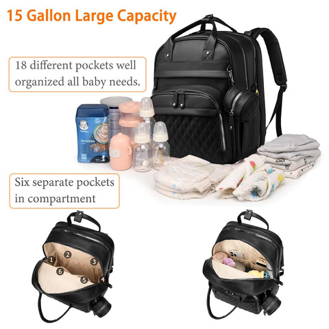 Astro alan Diaper Bag with Changing Station, Waterproof 3 in 1 Diaper Backpack with Foldable Changing Pad, Large Travel Backpack for Mom & Dad, Shower Gift for Baby Girl & Boy, Black