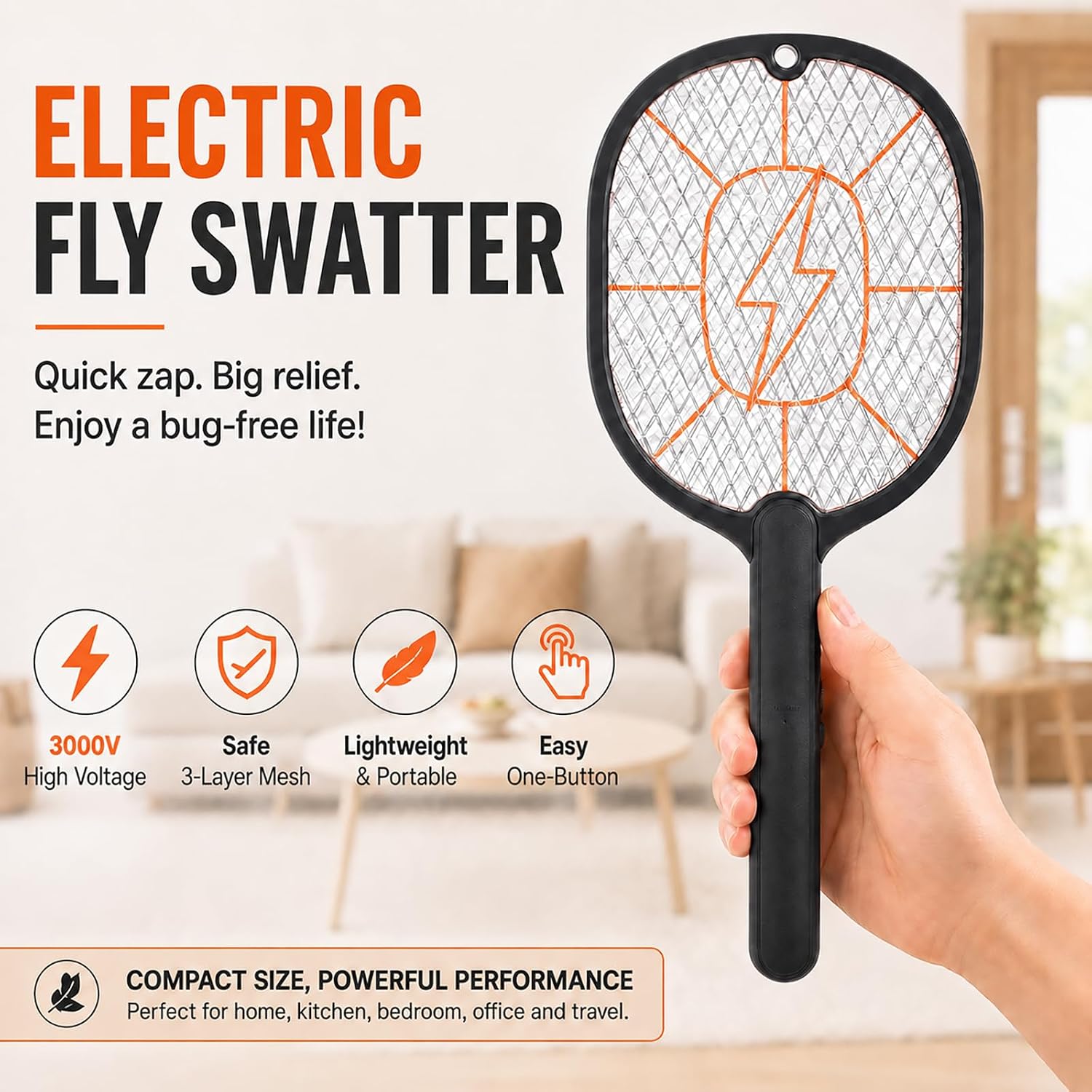 2-Pack Electric Fly Swatter – Battery Powered Mosquito & Bug Zapper Racket with Safe Mesh & Wall-Mount Design for Indoor and Outdoor Use (Black & Gray)