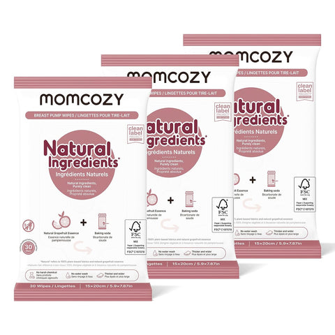 Momcozy Breast Pump Wipes for Parts Cleaning On-The-Go,30 Count (3 Packs)