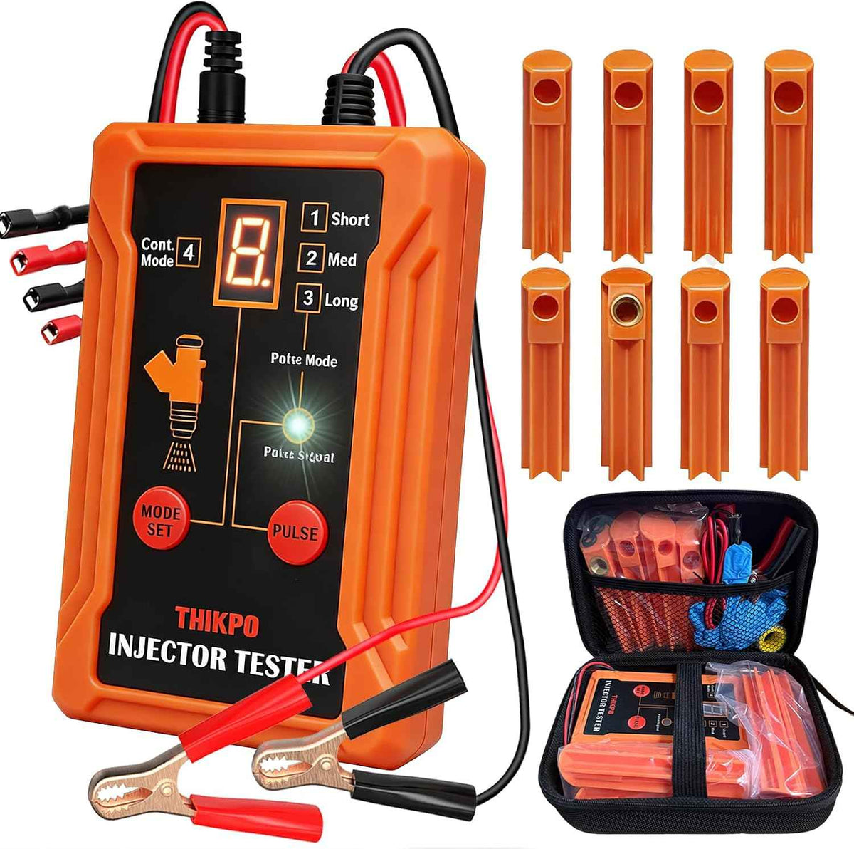 Universal Fuel Injector Tester and Cleaner Tool Kit, DIY Cleaning Tool Kit, 8 Pulse Modes, 4 Wire Dual Channel for 2 Fuel Injectors, 8 Size Cleaning Adapters, 12V/5V Drive
