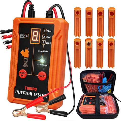 Universal Fuel Injector Tester and Cleaner Tool Kit, DIY Cleaning Tool Kit, 8 Pulse Modes, 4 Wire Dual Channel for 2 Fuel Injectors, 8 Size Cleaning Adapters, 12V/5V Drive